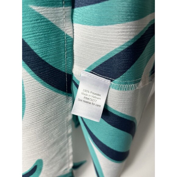 Nine West Woman XL Short Sleeve Blouse Green Floral Drawstring Neck Casual Top - Picture 5 of 5